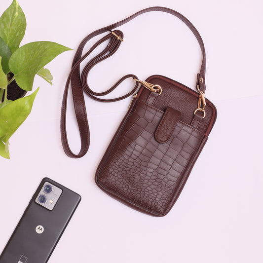 WALNUT CROCO- Mobile Sling Bag